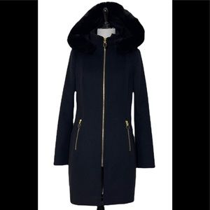 T Tahari Faux Fur Gold Hardware Wool Car Coat with removable hood New 6